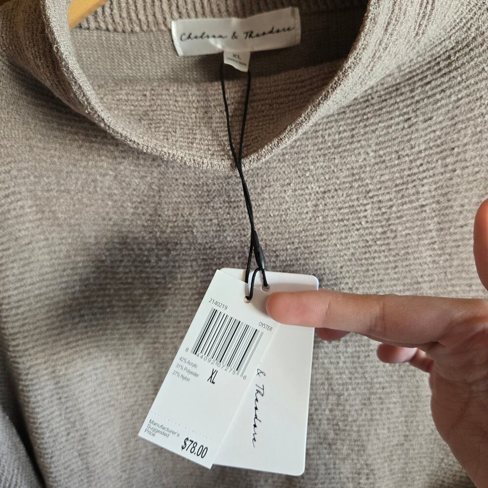 Chelsea & Theodore Sweater Mock Neck Top NWT Textured Oyster Boho XL Boho Brown - Picture 2 of 4
